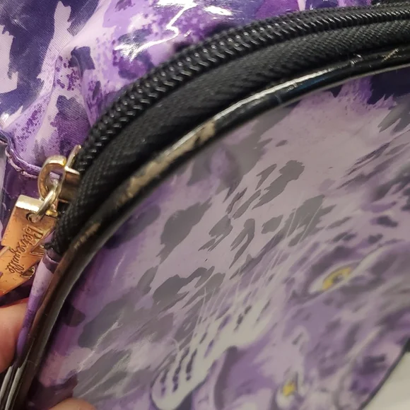 (1270) Betsy Johnson 9x3 purple and black PVC purse/makeup bag. - Picture 8 of 10